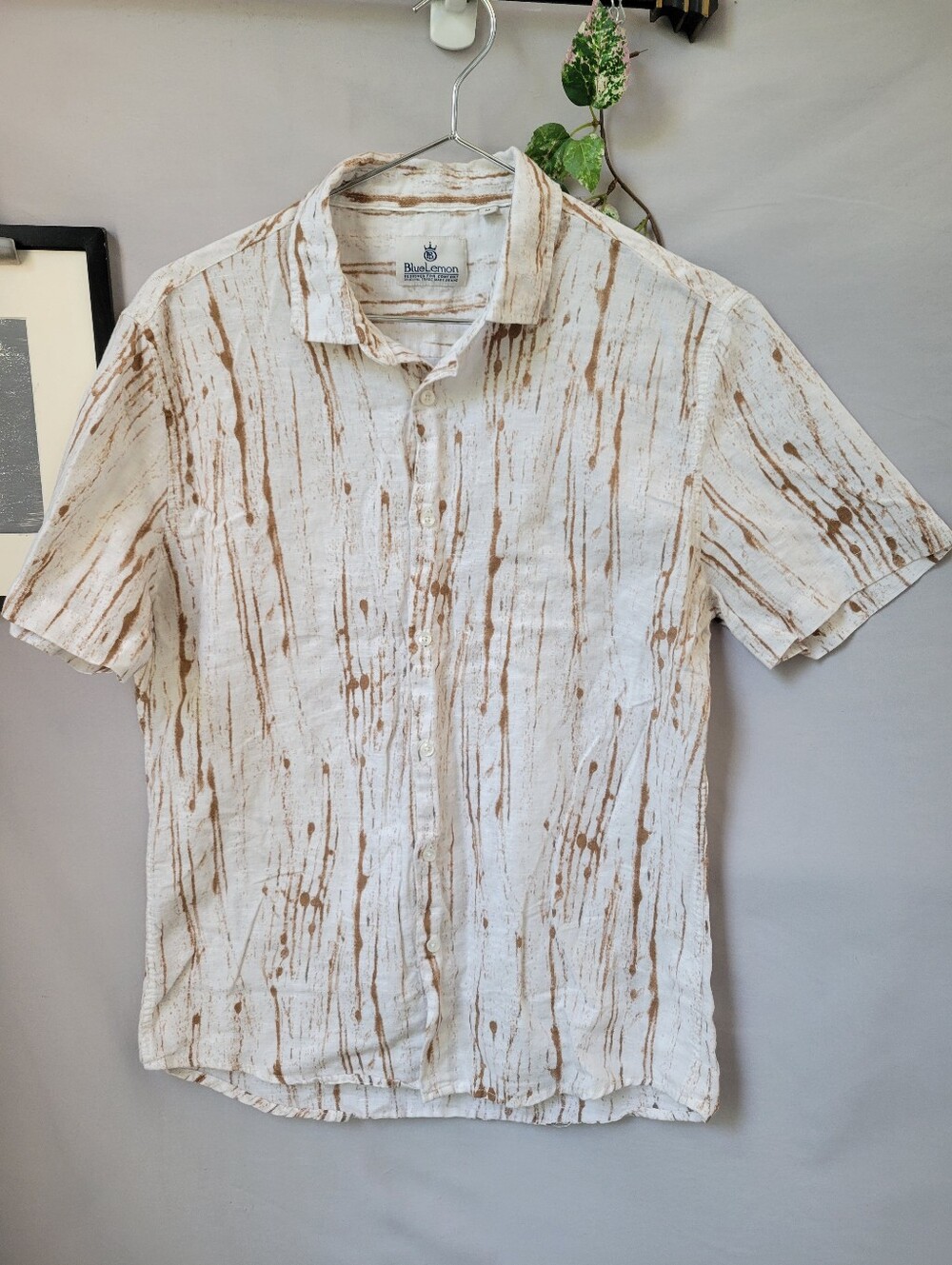 Blue Lemon Linen Short Sleeve Button Up Shirt M